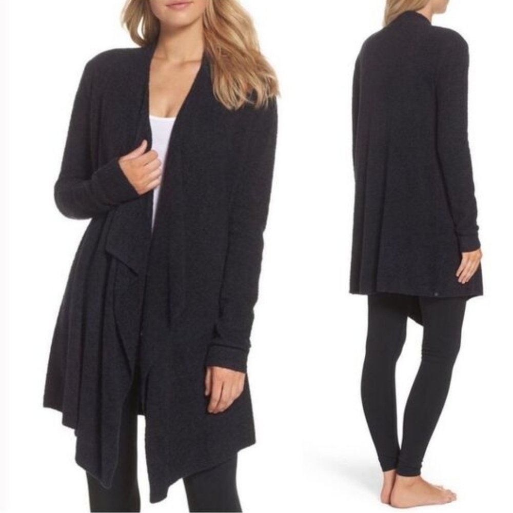 Barefoot Dreams Cozychic Lite Island Wrap Cardigan Sweater Black Small Medium